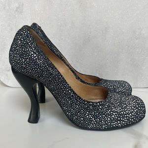 John Fluevog Black and White Speckled Heels